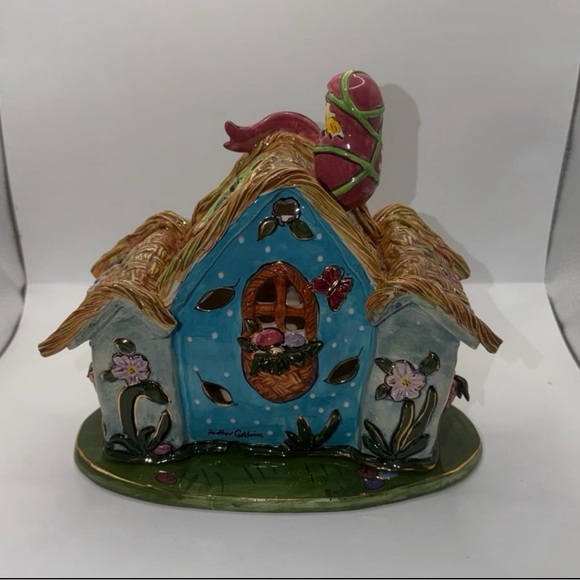 Blue Sky Clayworks Heather Goldminc Easter Basket Cottage Tea-light Holder - Picture 6 of 12